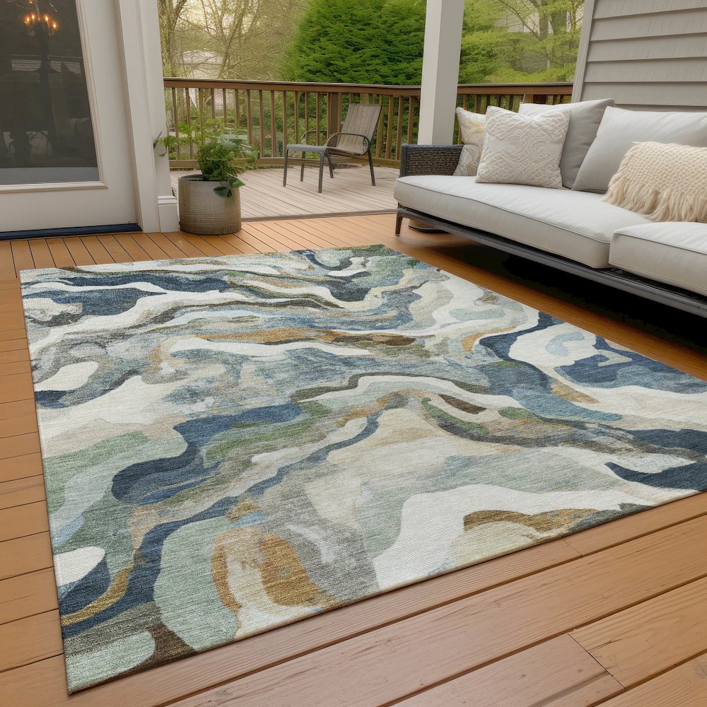 Machine Washable Indoor/Outdoor Chantille ACN2162 Denim 9' x 12' Rug