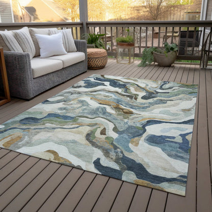 Machine Washable Indoor/Outdoor Chantille ACN2162 Denim 9' x 12' Rug