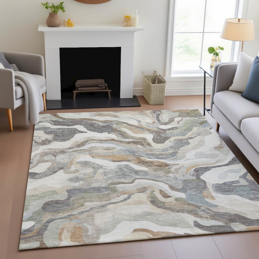 Machine Washable Indoor/Outdoor Chantille ACN2162 Khaki 9' x 12' Rug