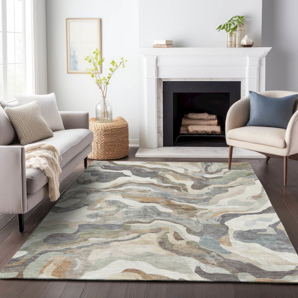 Machine Washable Indoor/Outdoor Chantille ACN2162 Khaki 9' x 12' Rug