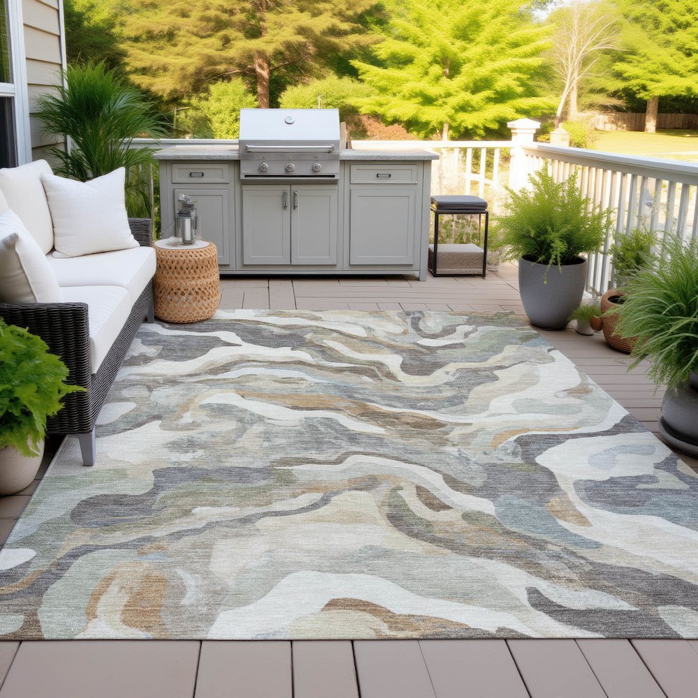 Machine Washable Indoor/Outdoor Chantille ACN2162 Khaki 9' x 12' Rug