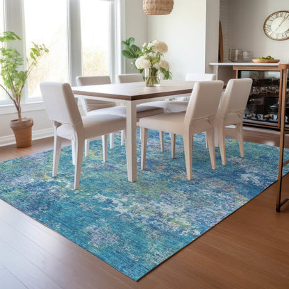 Machine Washable Indoor/Outdoor Chantille ACN2166 Blue 9' x 12' Rug