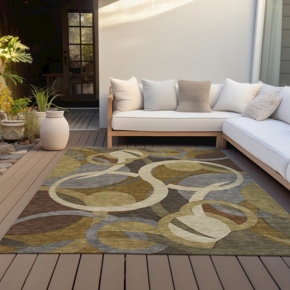 Machine Washable Indoor/Outdoor Chantille ACN2167 Brown 9' x 12' Rug