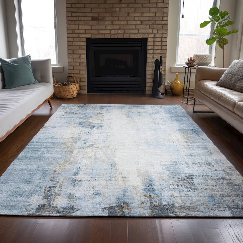 Machine Washable Indoor/Outdoor Chantille ACN2171 Blue 9' x 12' Rug
