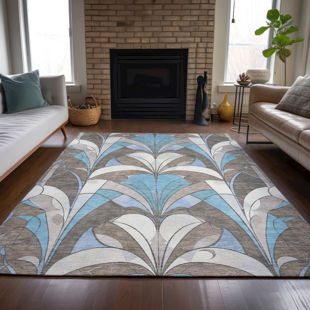 Machine Washable Indoor/Outdoor Chantille ACN2174 Brown 9' x 12' Rug