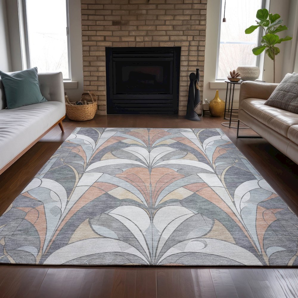 Machine Washable Indoor/Outdoor Chantille ACN2174 Gray 9' x 12' Rug