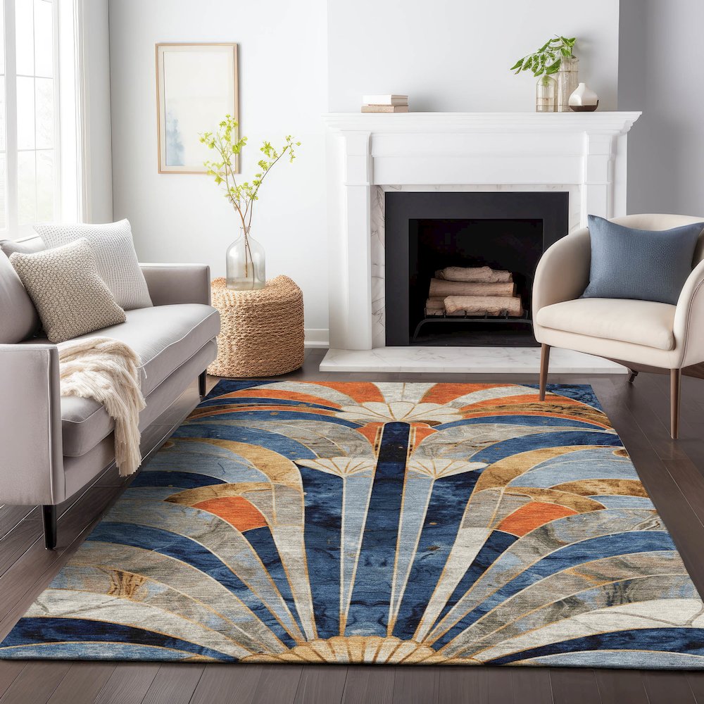 Machine Washable Indoor/Outdoor Chantille ACN2177 Navy 9' x 12' Rug
