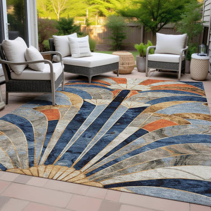 Machine Washable Indoor/Outdoor Chantille ACN2177 Navy 9' x 12' Rug