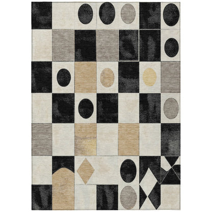 Machine Washable Indoor/Outdoor Chantille ACN2181 Black 9' x 12' Rug