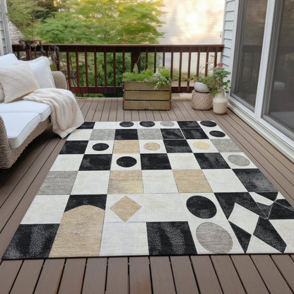 Machine Washable Indoor/Outdoor Chantille ACN2181 Black 9' x 12' Rug