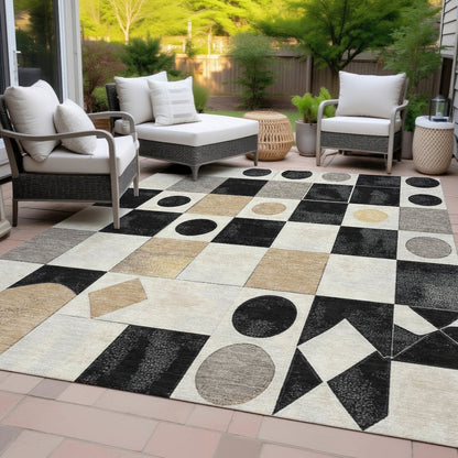 Machine Washable Indoor/Outdoor Chantille ACN2181 Black 9' x 12' Rug