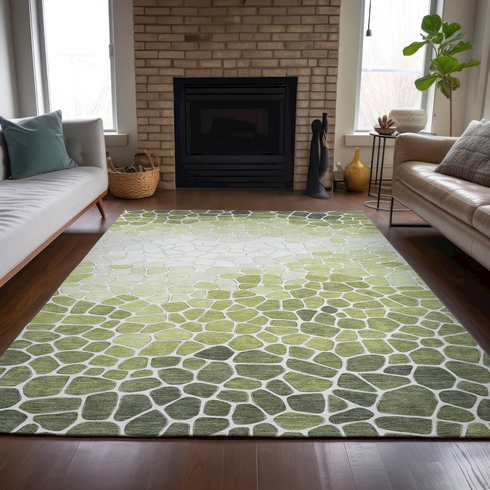 Machine Washable Indoor/Outdoor Chantille ACN2190 Green 9' x 12' Rug