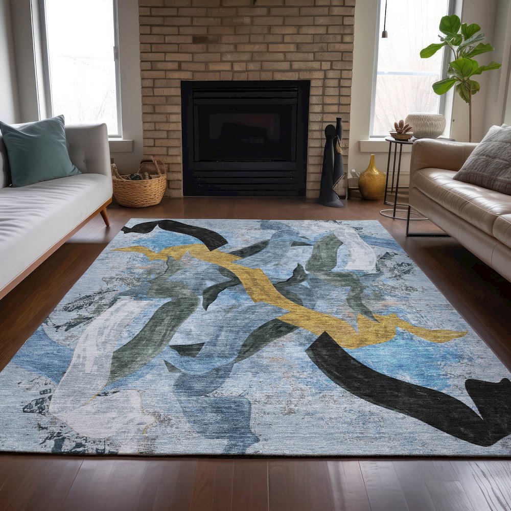Machine Washable Indoor/Outdoor Chantille ACN2191 Denim 9' x 12' Rug