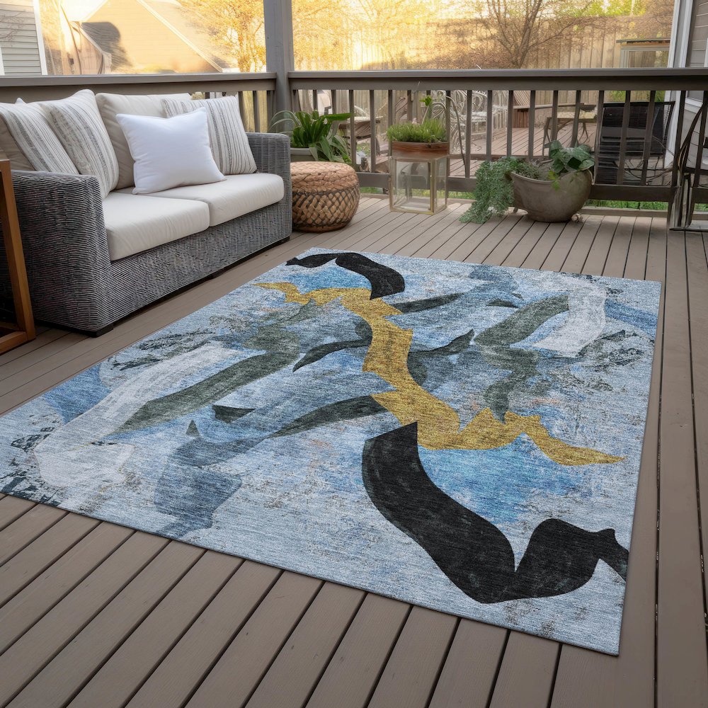 Machine Washable Indoor/Outdoor Chantille ACN2191 Denim 9' x 12' Rug