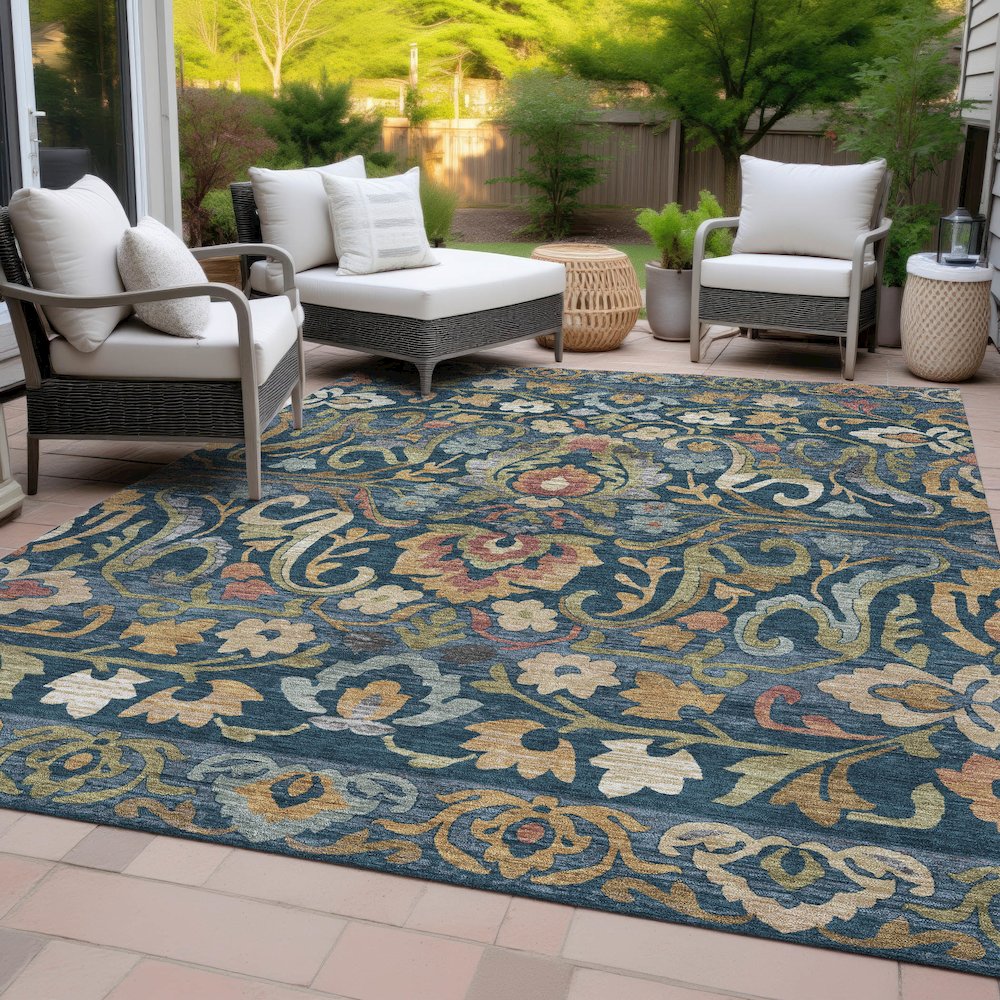 Machine Washable Indoor/Outdoor Chantille ACN2193 Navy 9' x 12' Rug
