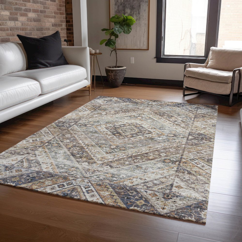 Machine Washable Indoor/Outdoor Chantille ACN2195 Brown 9' x 12' Rug