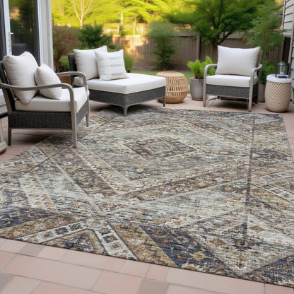 Machine Washable Indoor/Outdoor Chantille ACN2195 Brown 9' x 12' Rug