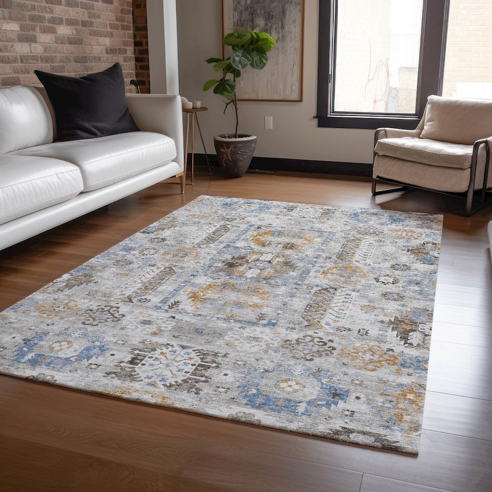 Machine Washable Indoor/Outdoor Chantille ACN2198 Gray 9' x 12' Rug