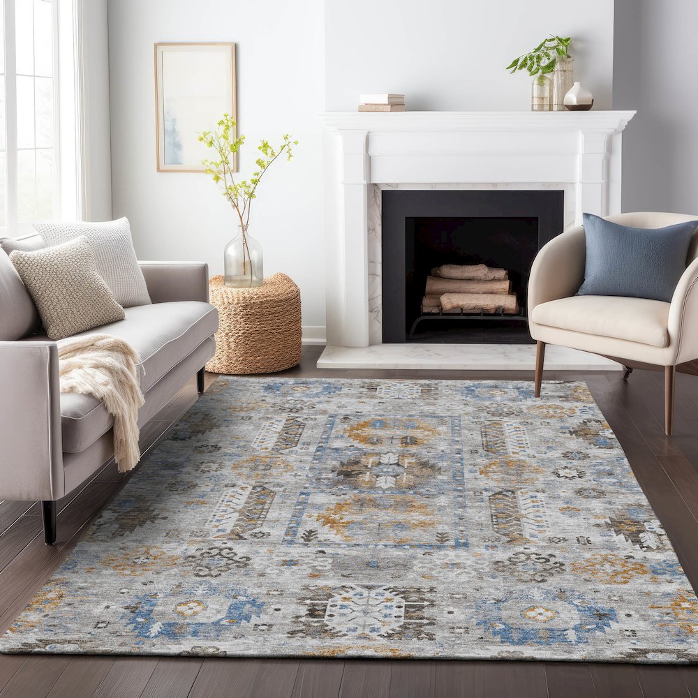 Machine Washable Indoor/Outdoor Chantille ACN2198 Gray 9' x 12' Rug
