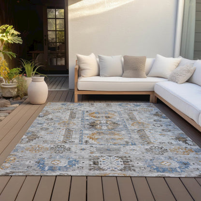 Machine Washable Indoor/Outdoor Chantille ACN2198 Gray 9' x 12' Rug
