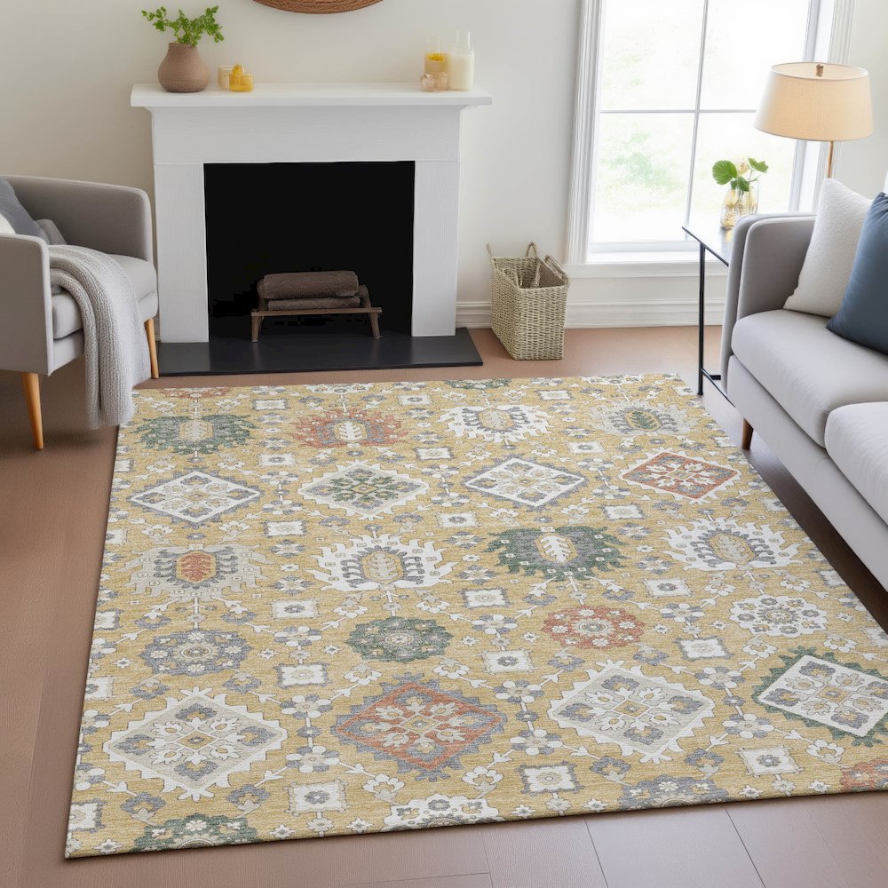 Machine Washable Indoor/Outdoor Chantille ACN2200 Gold 9' x 12' Rug