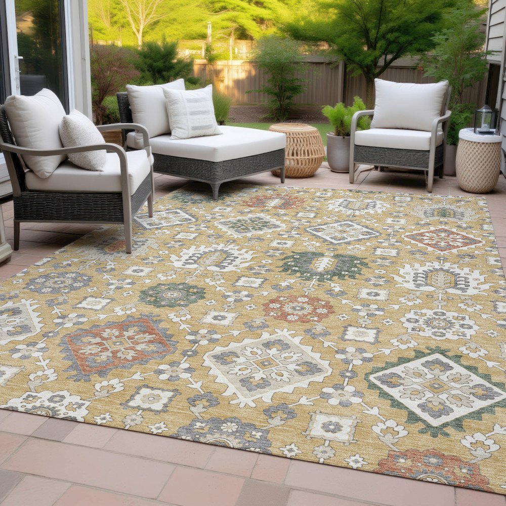 Machine Washable Indoor/Outdoor Chantille ACN2200 Gold 9' x 12' Rug