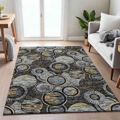 Machine Washable Indoor/Outdoor Chantille ACN2206 Black 9' x 12' Rug
