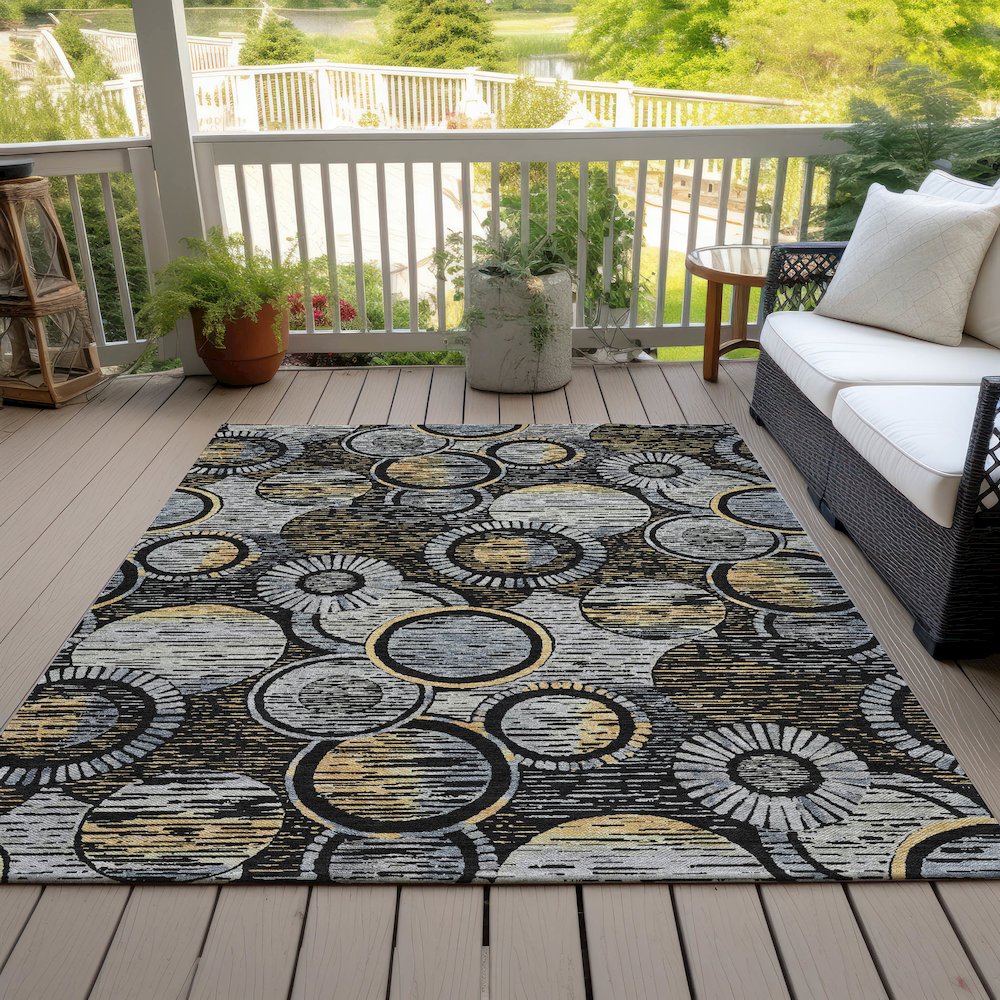 Machine Washable Indoor/Outdoor Chantille ACN2206 Black 9' x 12' Rug