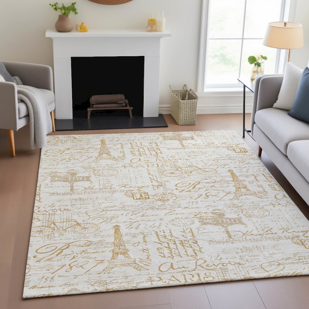 Machine Washable Indoor/Outdoor Chantille ACN2209 Gold 9' x 12' Rug