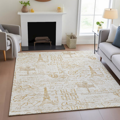 Machine Washable Indoor/Outdoor Chantille ACN2209 Gold 9' x 12' Rug