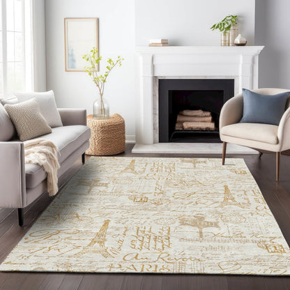 Machine Washable Indoor/Outdoor Chantille ACN2209 Gold 9' x 12' Rug