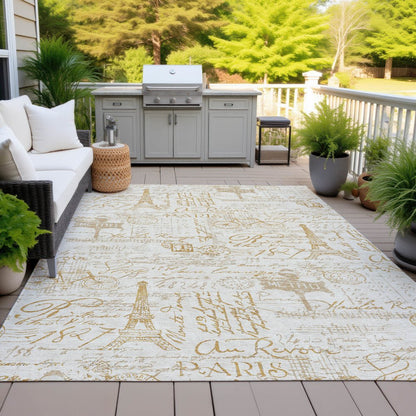 Machine Washable Indoor/Outdoor Chantille ACN2209 Gold 9' x 12' Rug