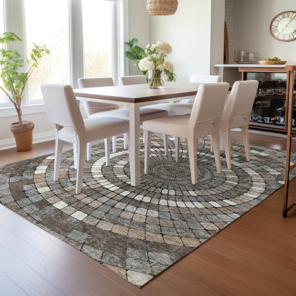 Machine Washable Indoor/Outdoor Chantille ACN2216 Brown 9' x 12' Rug