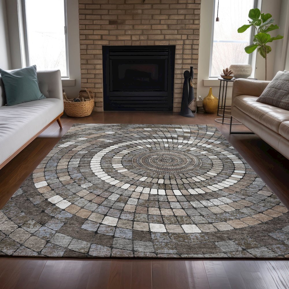 Machine Washable Indoor/Outdoor Chantille ACN2216 Brown 9' x 12' Rug