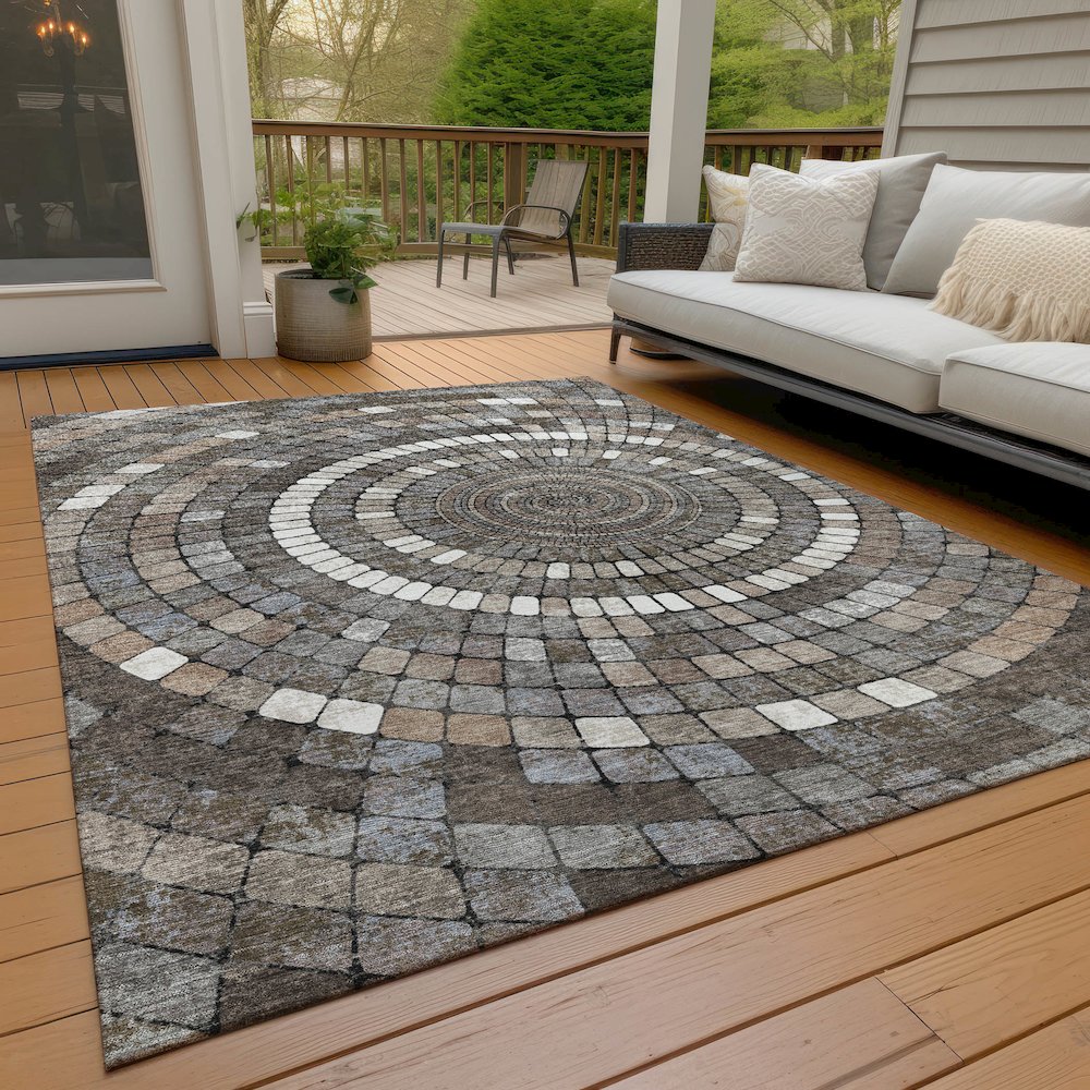 Machine Washable Indoor/Outdoor Chantille ACN2216 Brown 9' x 12' Rug
