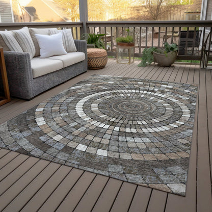 Machine Washable Indoor/Outdoor Chantille ACN2216 Brown 9' x 12' Rug