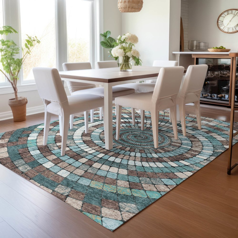 Machine Washable Indoor/Outdoor Chantille ACN2216 Teal 9' x 12' Rug