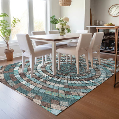 Machine Washable Indoor/Outdoor Chantille ACN2216 Teal 9' x 12' Rug