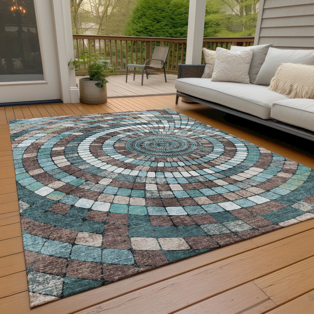Machine Washable Indoor/Outdoor Chantille ACN2216 Teal 9' x 12' Rug