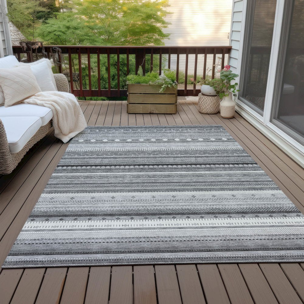 Machine Washable Indoor/Outdoor Chantille ACN2218 Gray 9' x 12' Rug