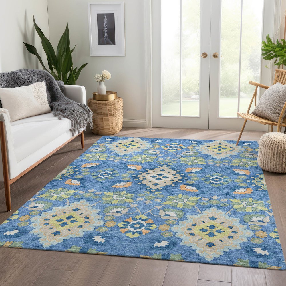 Premium Machine Washable Mayfield AMF1002 Blue 9' x 12' Rug