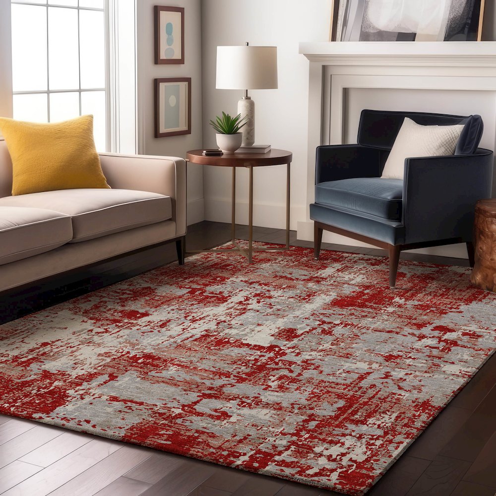 Premium Machine Washable Mayfield AMF1008 Red 9' x 12' Rug