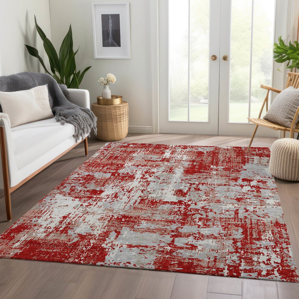 Premium Machine Washable Mayfield AMF1008 Red 9' x 12' Rug