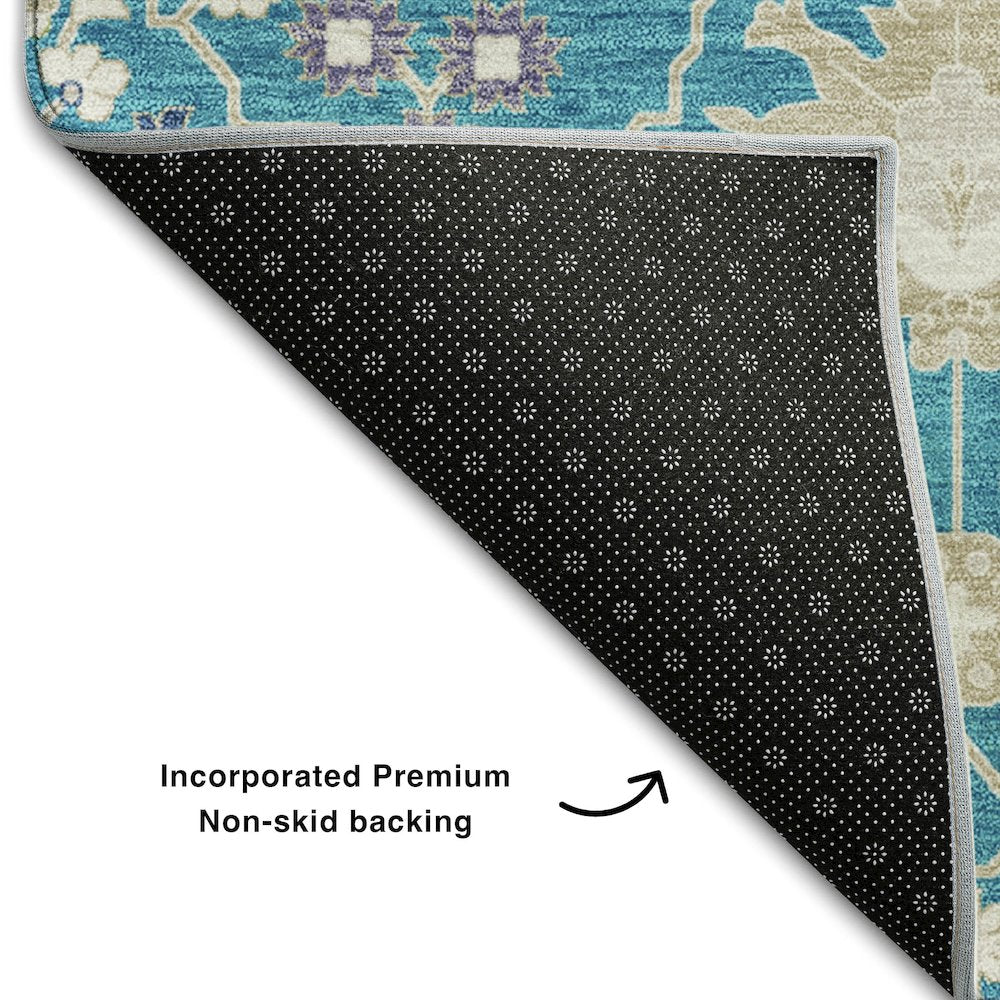 Premium Machine Washable Mayfield AMF1009 Teal 5' x 7'6" Rug