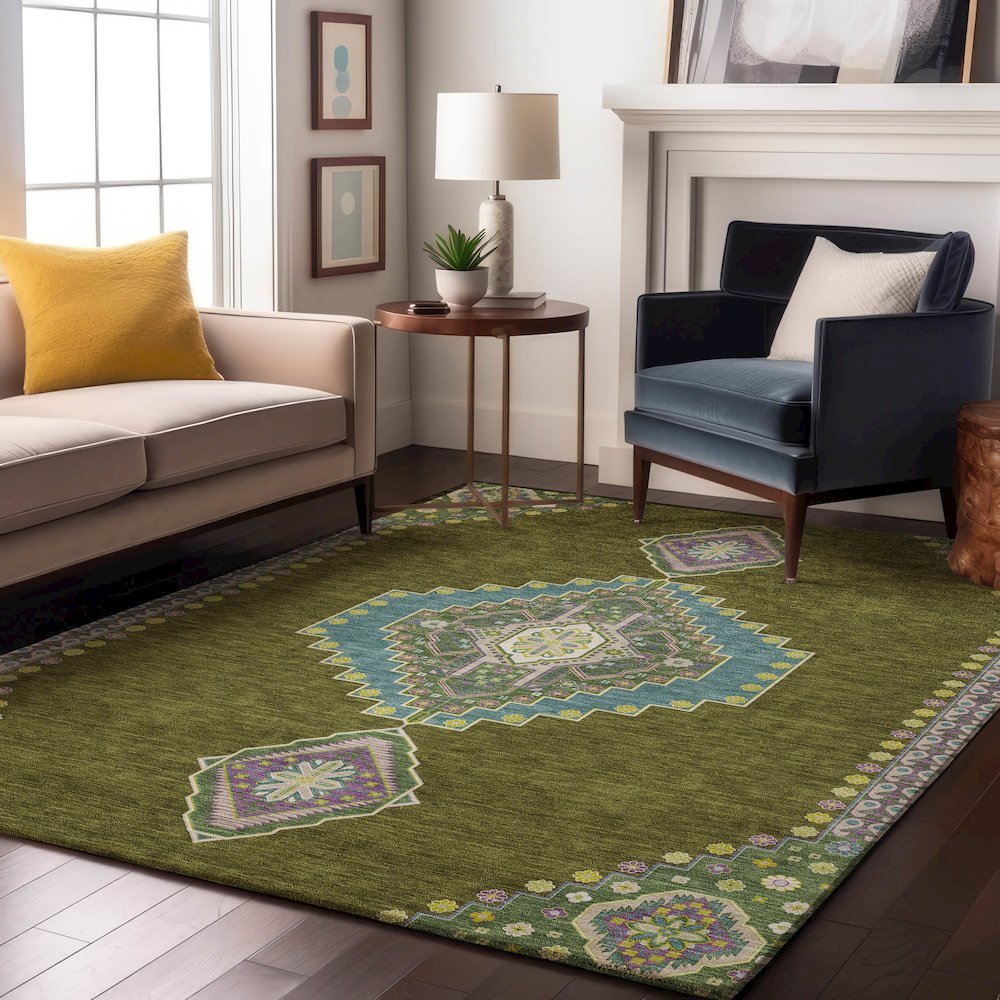 Premium Machine Washable Mayfield AMF1014 Olive 9' x 12' Rug