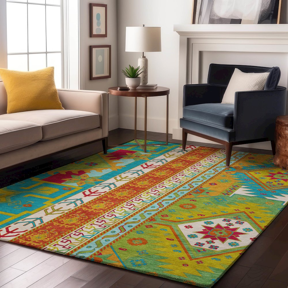 Premium Machine Washable Mayfield AMF1015 Teal 9' x 12' Rug
