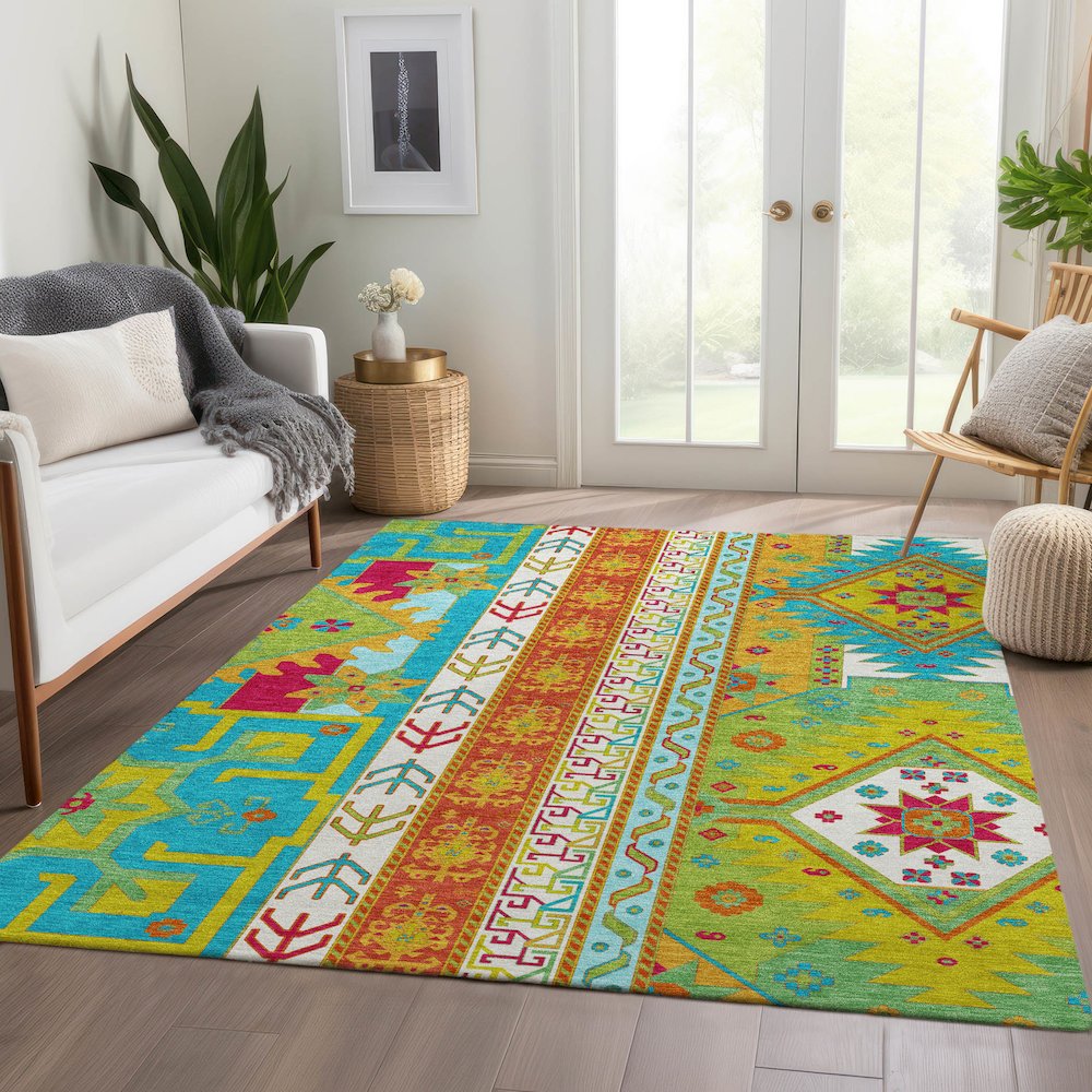 Premium Machine Washable Mayfield AMF1015 Teal 9' x 12' Rug