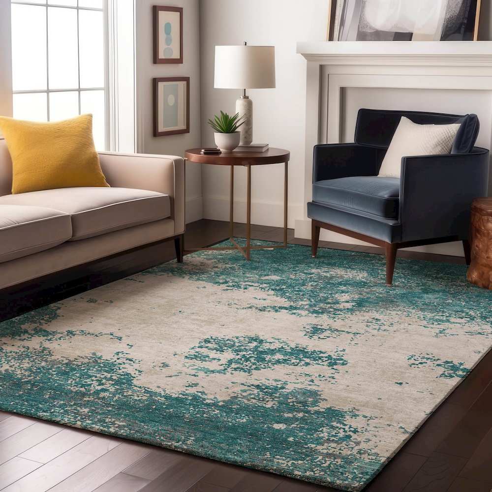 Premium Machine Washable Mayfield AMF1027 Teal 9' x 12' Rug