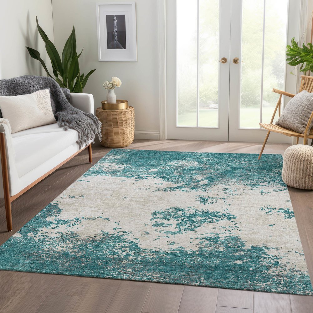 Premium Machine Washable Mayfield AMF1027 Teal 9' x 12' Rug