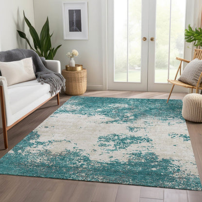 Premium Machine Washable Mayfield AMF1027 Teal 9' x 12' Rug